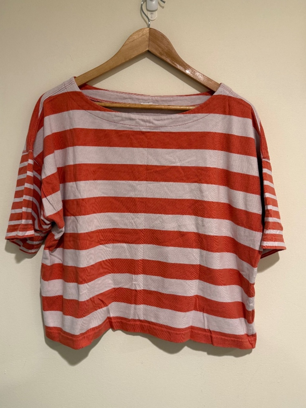 GAP Boatneck Cropped Shirt Size L, orange and Lt pink stripe